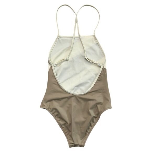 Denizeri Nane Colorblock Crossback One Piece Swimsuit Beige XS Neutral Coastal - Picture 2 of 6